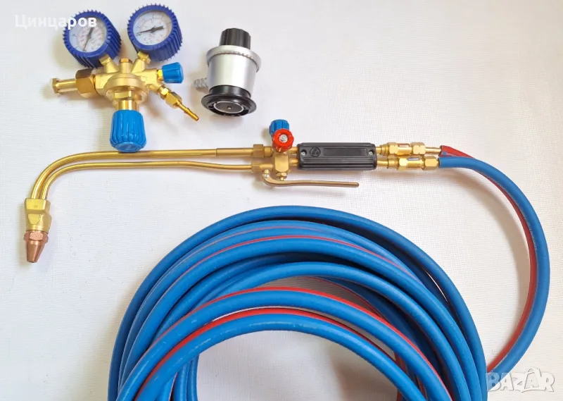Резак 500мм,двутръбен,маркуч 10м.сдвоен,регулатори кислород и пропан-бутан , снимка 1