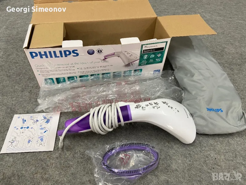 Преносима парна вертикална ютия PHILIPS Steam&Go , 1200 Wl, Бял/Лилав, снимка 1