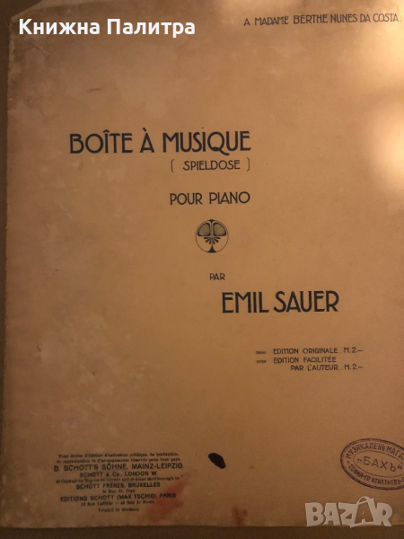 Boîte à musique (Spieluhr) pour piano. Edition originale Sauer, Emil, снимка 1