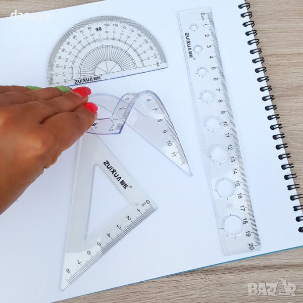 3041 Геометричен комплект за чертане огъващи се линия триъгълници транспортир, снимка 1