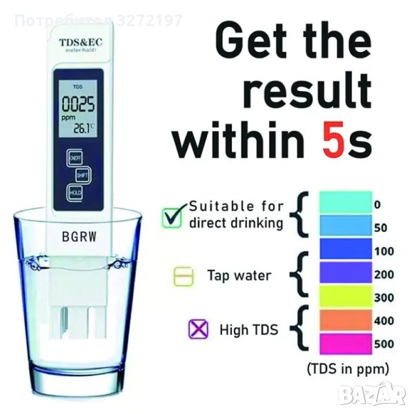 Многофункционален цифров тестер за качество на водата 3 в 1 ,TDS EC Meter, снимка 1