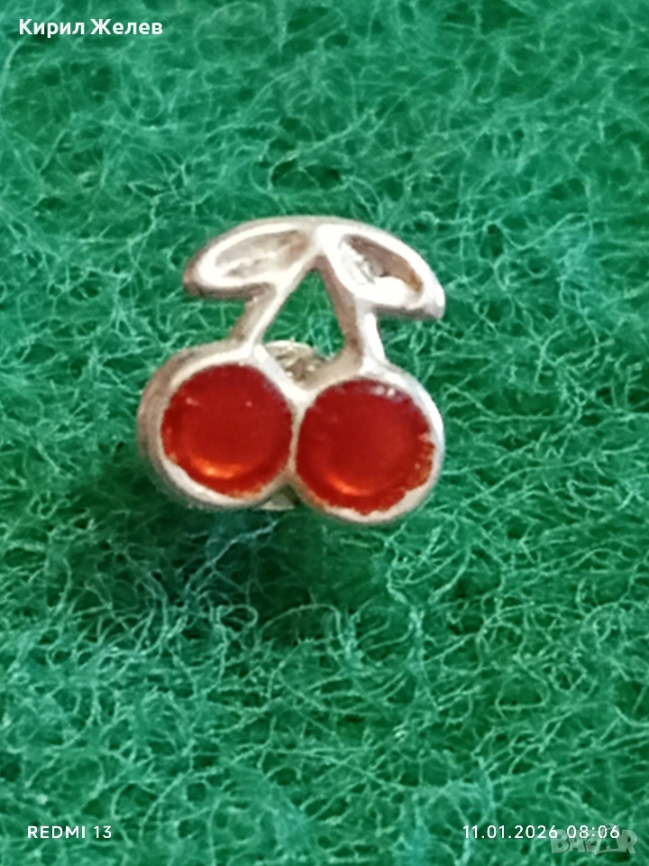 Сребърна обеца във формата на Череши с емайл нежно финно бижу 52653, снимка 1