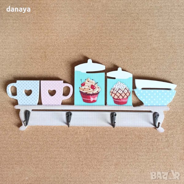 3548 Декоративна дървена закачалка Чашки, снимка 1