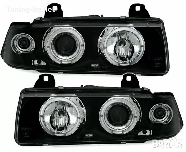 Кристални фарове за BMW E36 Angel Eyes (91-99) 4d sedan - черни, снимка 1