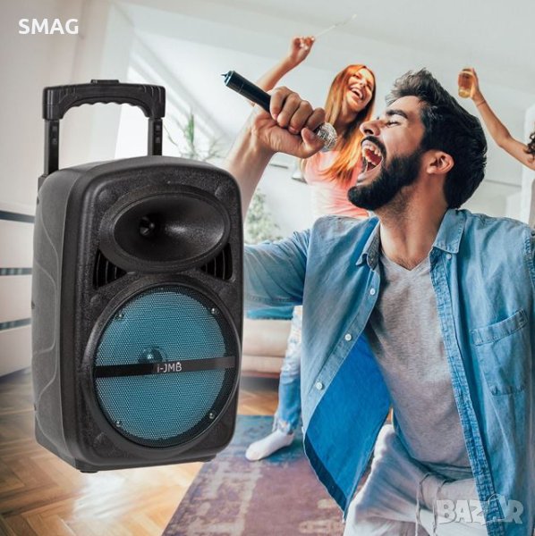 Преносима Bluetooth Тонколона високоговорител 20 W с колелца и функция за караоке черен, снимка 1