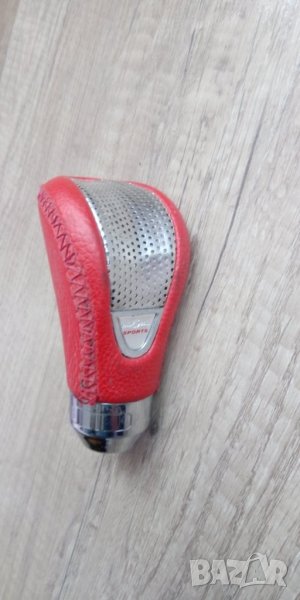 топка скоростен лост-червена кожа и метал, снимка 1