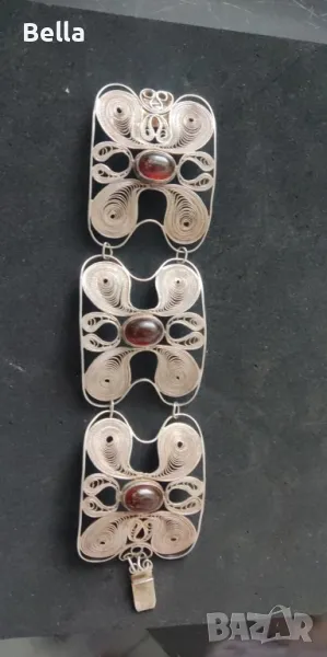 сребърна гривна Филигран с кехлибари, снимка 1
