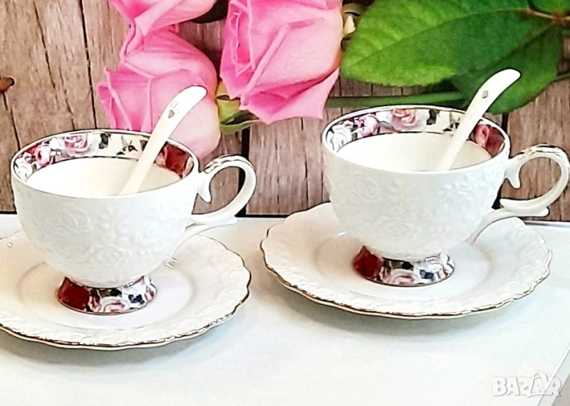 Комплект кафе със рози, снимка 1