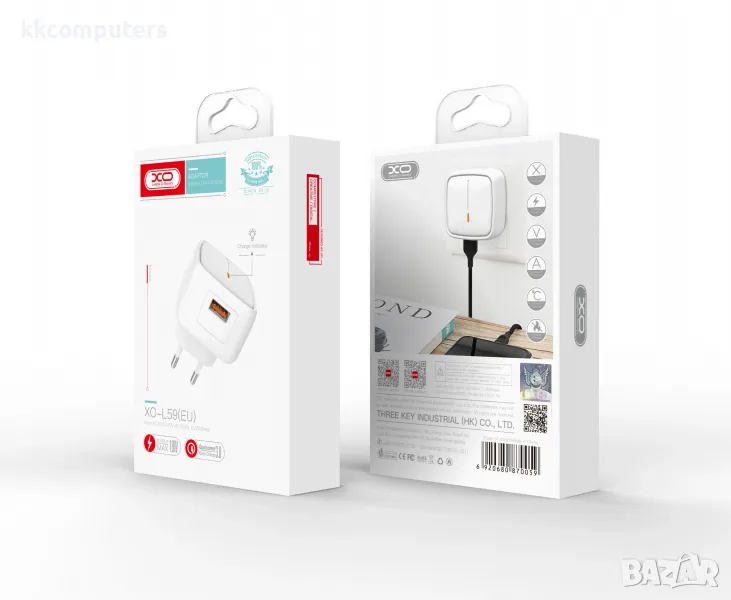 Зарядно 220V XO-L59 2A QC 3.0 Type-C 18W / Бял / Баркод : 455989, снимка 1