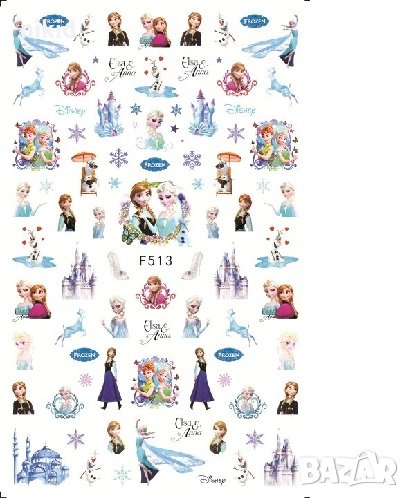 F513 лист Замръзналото кралство татос ваденки слайдер водни стикери за нокти маникюр, снимка 1