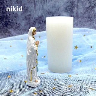 3D Дева Мария Богородица тънък цилиндър силиконов молд форма фондан гипс смола свещ, снимка 2 - Форми - 37901076