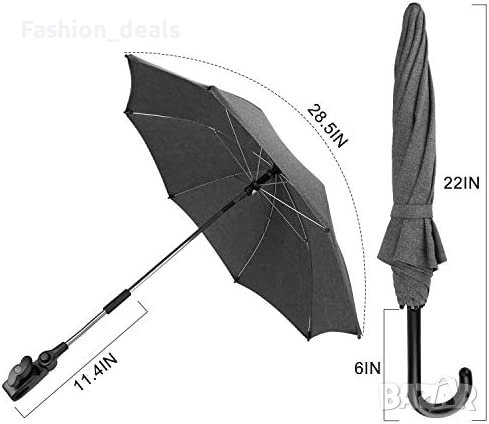 Нов Универсален черен чадър 73 см за детска количка 50+ UV защита бебе, снимка 2 - Други - 40381178