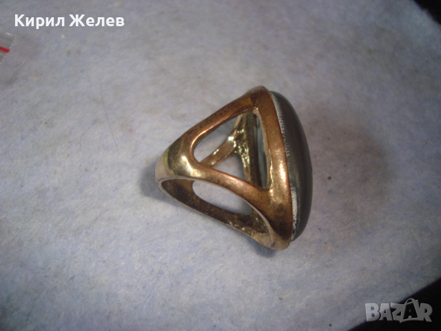СТАР МЕДЕН ПРЪСТЕН с ПОЛИРАН ЮВЕЛИРНО ГОЛЯМ ЧЕРЕН АХАТ 91241, снимка 7 - Пръстени - 36419090