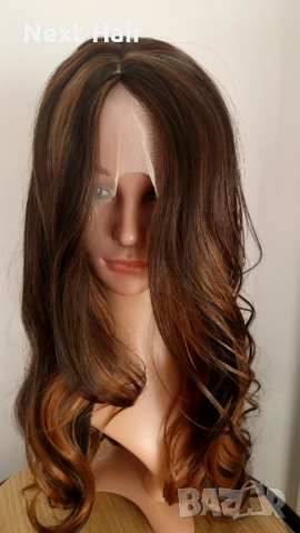 Парти тъмно кафява синтетична перука с руси кичури, на път, 65 см, снимка 5 - Аксесоари за коса - 52813656