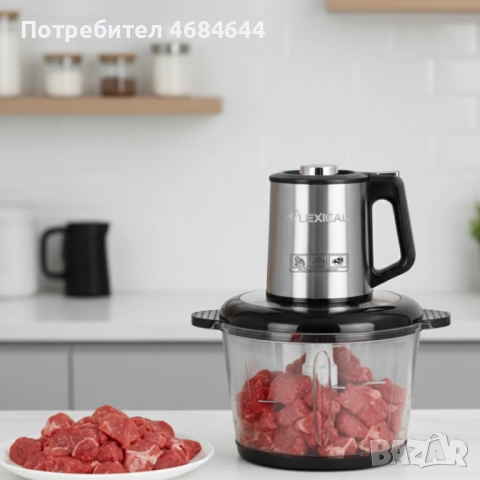 Електрически чопър Lexical LCH-1970 с неръждаем корпус и стъклена купа, снимка 4 - Чопъри и пасатори - 52902710