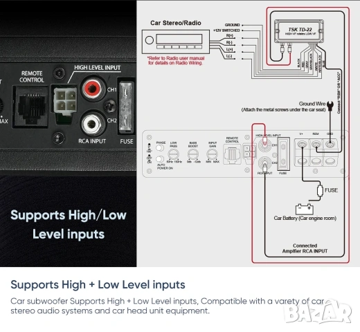 Компактен 10” автомобилен 800W(peak) активен субуфер, снимка 10 - Аксесоари и консумативи - 53449047