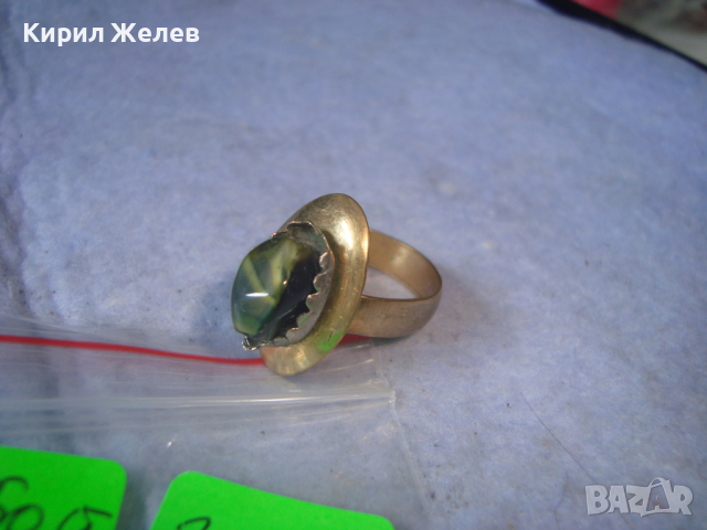 СТАРИНЕН МЕДЕН с ДЪЛБОКА ПОЗЛАТА СКЪПОЦЕНЕН ПРЪСТЕН с ПОЛИРАН НАТУРАЛЕН ЯСПИС РЪЧНА ИЗРАБОТКА 22219, снимка 8 - Антикварни и старинни предмети - 36422773