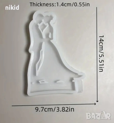 Двойка силует младоженци булка сватбен силиконов молд форма фондан шоколад гипс смола декор украса 