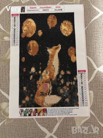 Диамантен гоблен 5D,ръчно налепен с кръгли камъчета.Лисица-р.р 20Х30см!
