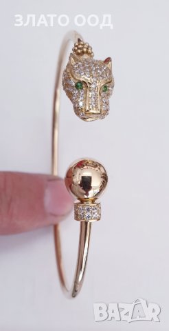 Златна твърда гривна – Пантера, снимка 2 - Гривни - 37227953