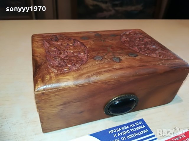 КРАСИВА ДЪРВЕНА КУТИЯ С ЧЕРЕН КАМЪК-16Х10Х6СМ, снимка 7 - Антикварни и старинни предмети - 28722844