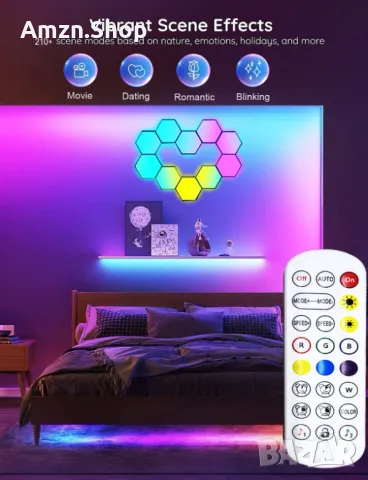 RGB LED стенна интелигентна шестоъгълна лампа геймърско LED осветление с плочи за стена, снимка 15 - Лед осветление - 47453811