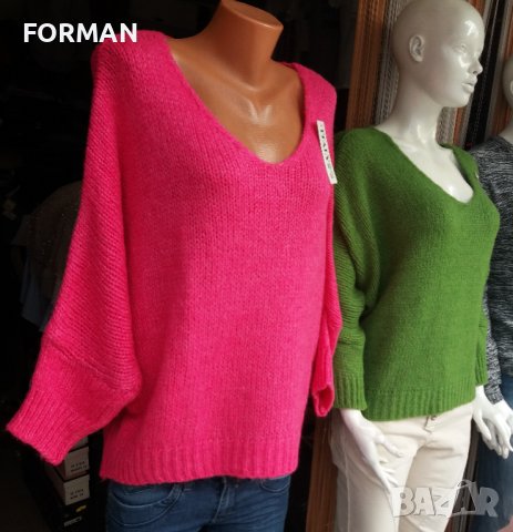 Широки пуловери с остро деколте в наситено розов и в зелен цвят в Блузи с  дълъг ръкав и пуловери в гр. Тетевен - ID39549254 — Bazar.bg