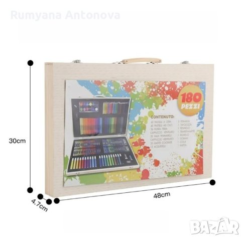 Детски комплект за рисуване 180 части в дървен куфар, снимка 3 - Рисуване и оцветяване - 43251360