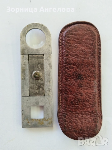 Антикварна сгъваема лупа с оригинален кожен калъф – от началото на XX век