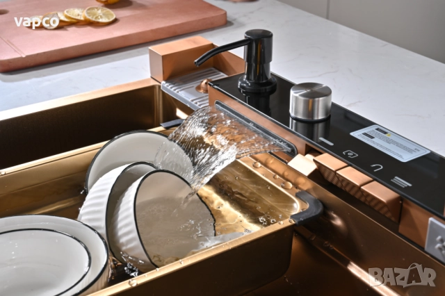 Розово злато - Мултифункционална кухненска мивка с двоен водопад, снимка 9 - Мивки - 52128836