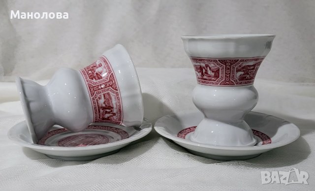 Две порцеланови чаши за кафе без дръжки в комплект с чинийки Heinrich & Co., снимка 2 - Сервизи - 43334815