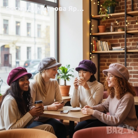 Дамска зимна плетена шапка с козирка и декоративни камъчета, снимка 2 - Шапки - 52665633