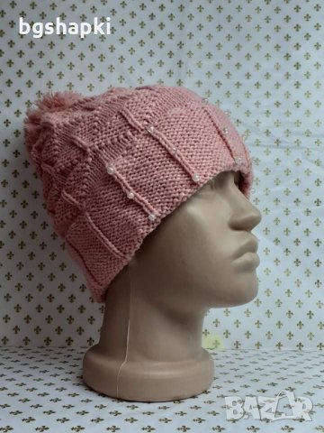 Дамска плетена шапка пепел от рози -64, снимка 2 - Шапки - 35274284