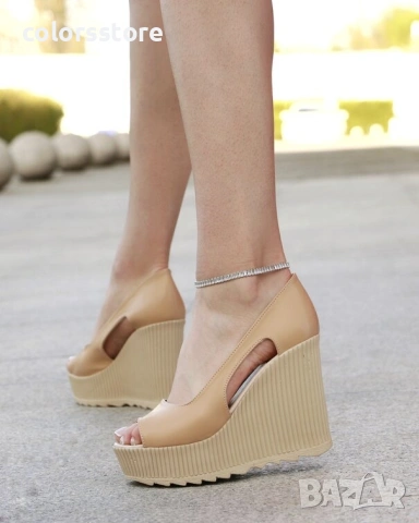 Обувки на платформа - бежова кожа с бежово ходило - SKL76 , снимка 1 - Дамски ежедневни обувки - 46527260