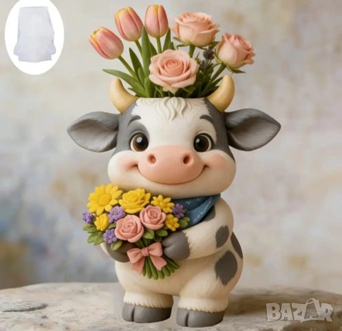 Молд кашпа теленце с букет , снимка 8 - Форми - 53521969