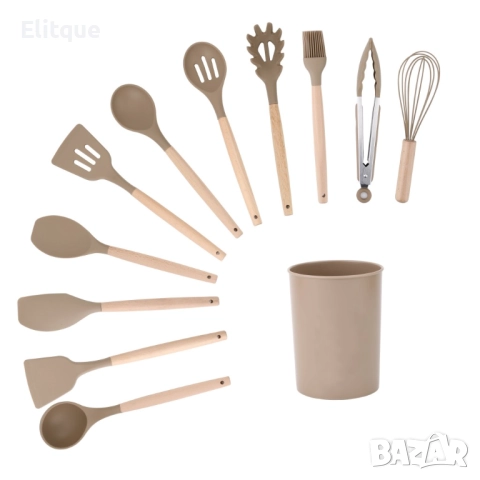 Комплект кухненски прибори от 12 бр. с дървена дръжка, снимка 4 - Други - 52861434