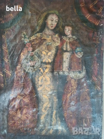 Стара творба- икона, масло върху платно,детайлно майсторско изпълнение , снимка 3 - Антикварни и старинни предмети - 50927913