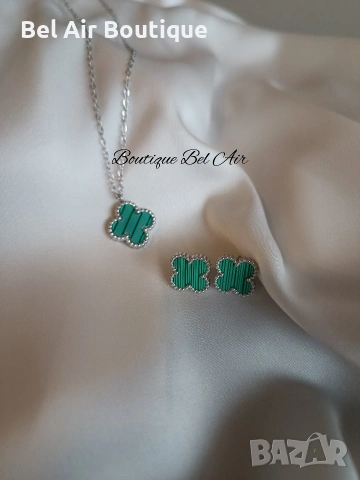 Van Cleef детелини комплект колие и обеци, снимка 2 - Колиета, медальони, синджири - 51618995