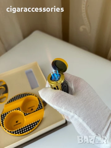 Комплект Cohiba – запалка с 4 пламъка, пънч, ножче и пепелник за пури, снимка 2 - Запалки - 50898638