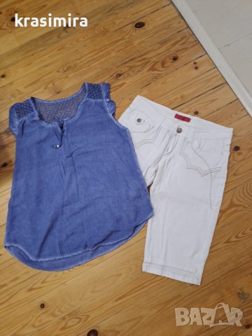 Блузка с бели панталонки, снимка 1 - Къси панталони и бермуди - 40850084