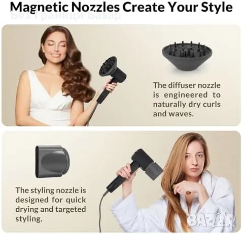 Нов Професионален йонен сешоар 1600W с дифузер – лек и мощен за коса, снимка 4 - Сешоари - 49083806