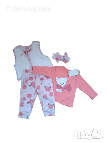 Комплект от четири части за бебе момиче в розово и бяло, снимка 2 - Комплекти за бебе - 39264042