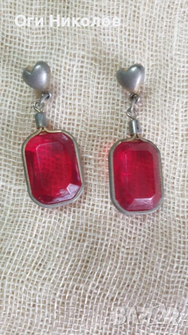 Старинни обици с цвят на рубин, снимка 1