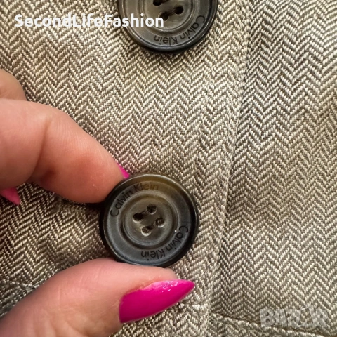 Дамско сако Calvin Klein блейзър ленен сив с колан и дълъг ръкав , снимка 5 - Сака - 53412785