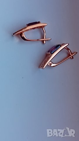 Руски златни обеци с гранат и фианити, снимка 2 - Обеци - 44129867