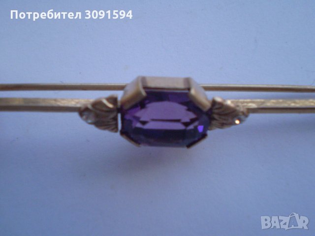 Старинна позлатена игла брошка с аметист, снимка 6 - Антикварни и старинни предмети - 34763843