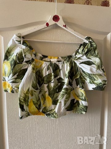Разкошен нов свеж топ бюстие лимони лимон зелен листа квадратно деколте hm h&m , снимка 2 - Корсети, бюстиета, топове - 40722254