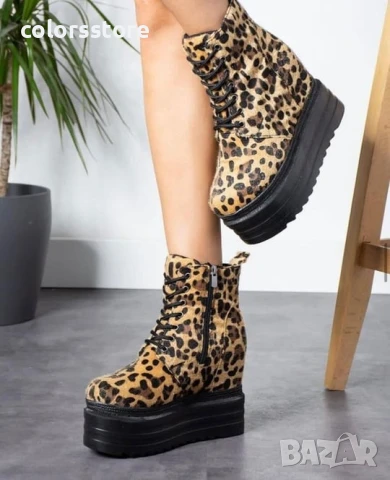 Боти на платформа - леопардов принт (кафяво с черно) - BML88 
