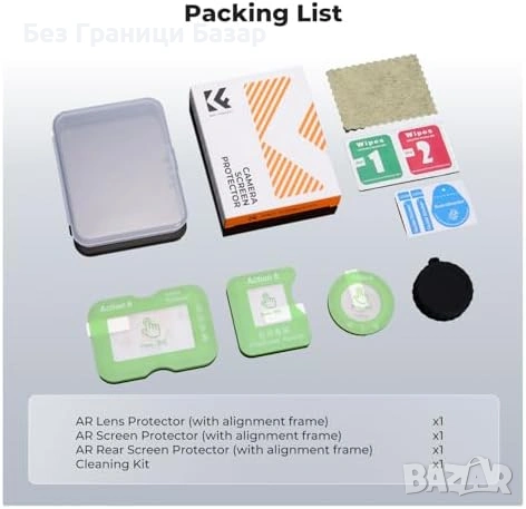 Нов K&F AR протектор стъкло 9H за DJI Osmo Action 6 екран + обектив, снимка 7 - Чанти, стативи, аксесоари - 53523253