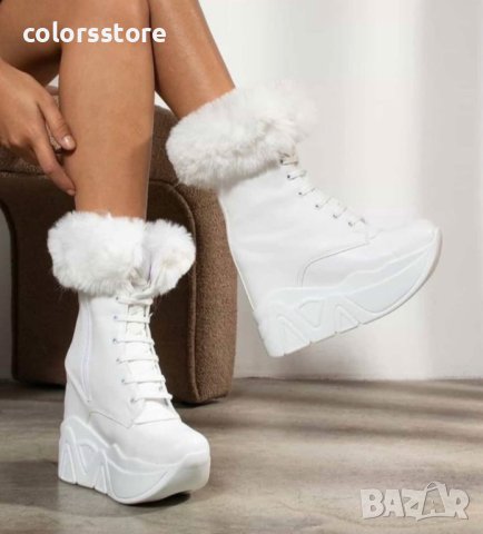 Боти на платформа - бяла кожа - BPH1